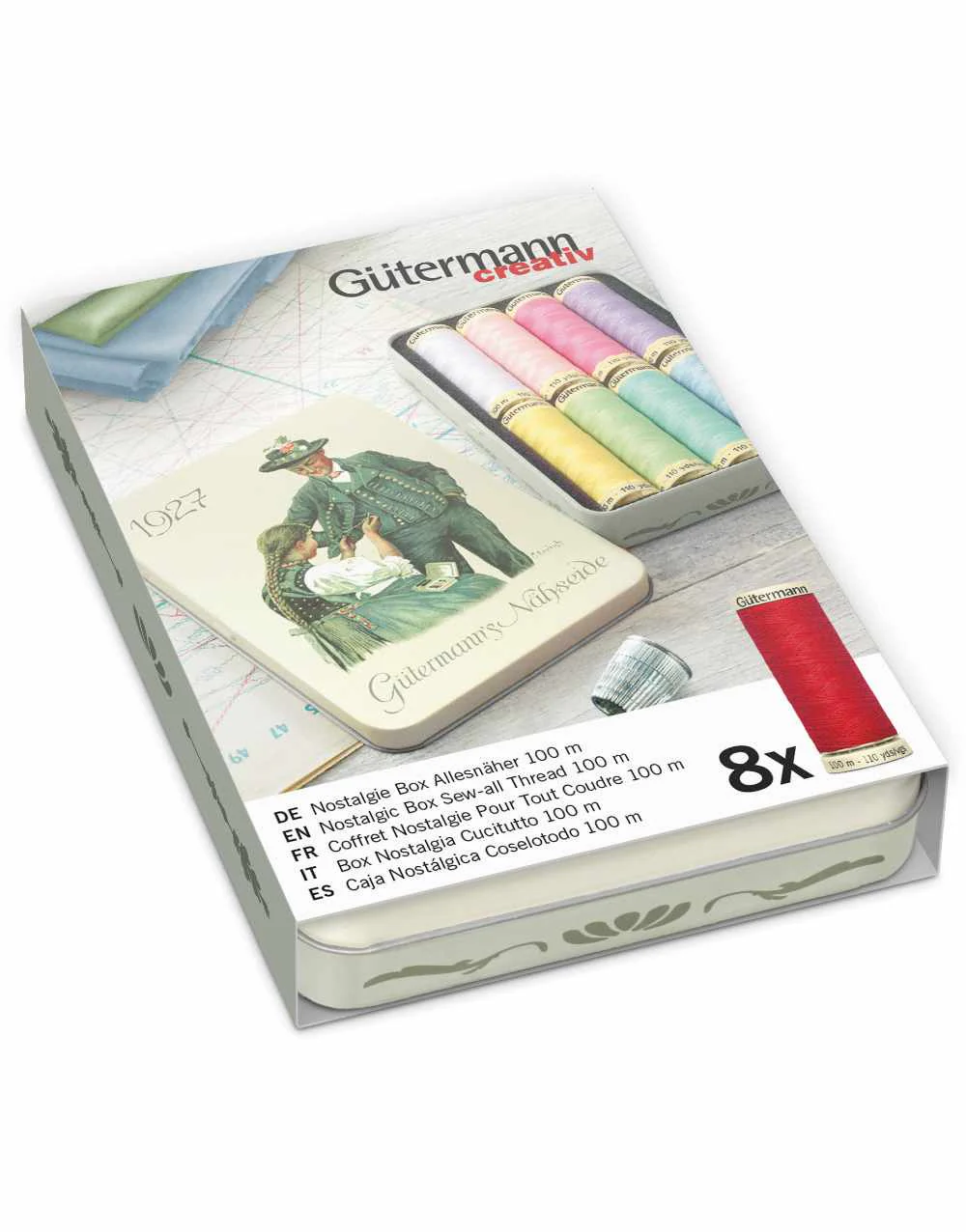Gutermann Thread Storage Tin‘1927’ Nostalgic Edition, Sew-All Pastel Shades