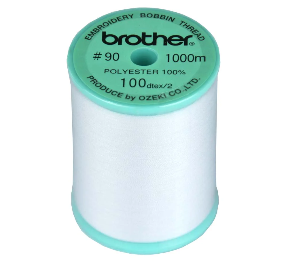 Brother White Embroidery Bobbin Thread #90 - 1000m