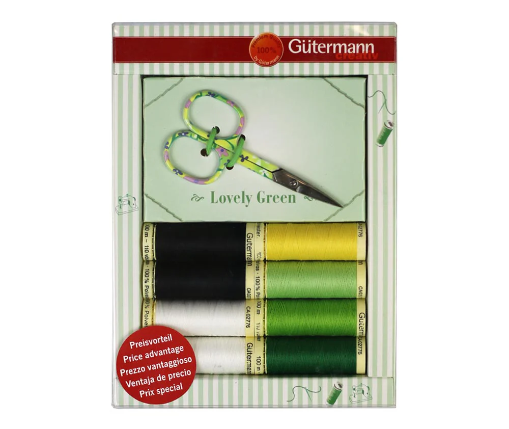 Gutermann Thread Pack With Scissors - Green Pack