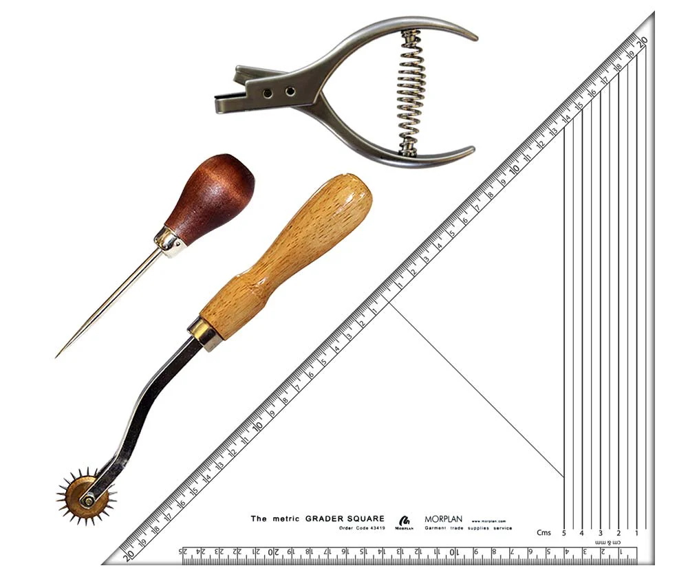 Morplan Etched Set Square, Awl, Notcher And Tracing Wheel Package (#2)