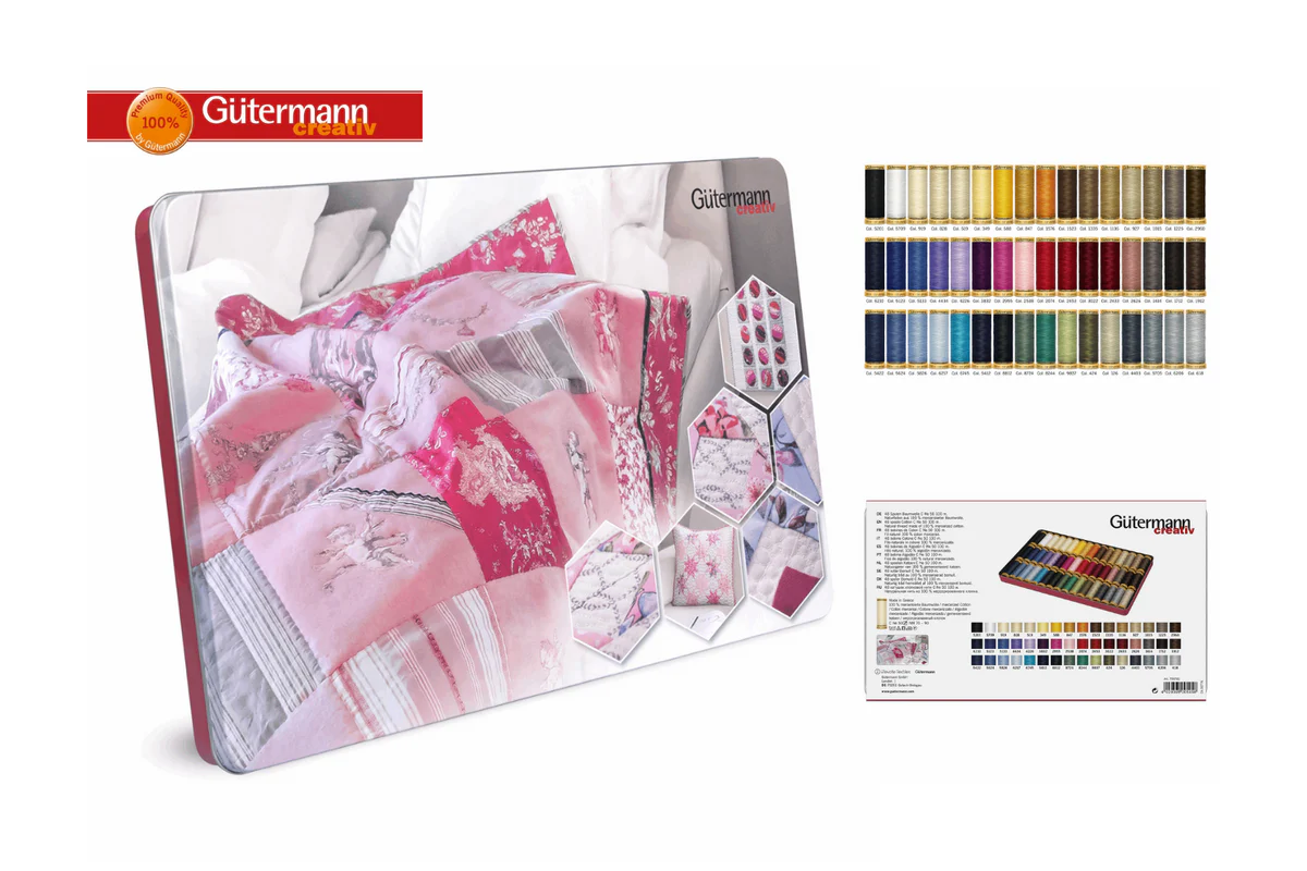 Gutermann Thread Storage Tin: Natural Cotton C. No.50: 48 x 100m: Assorted