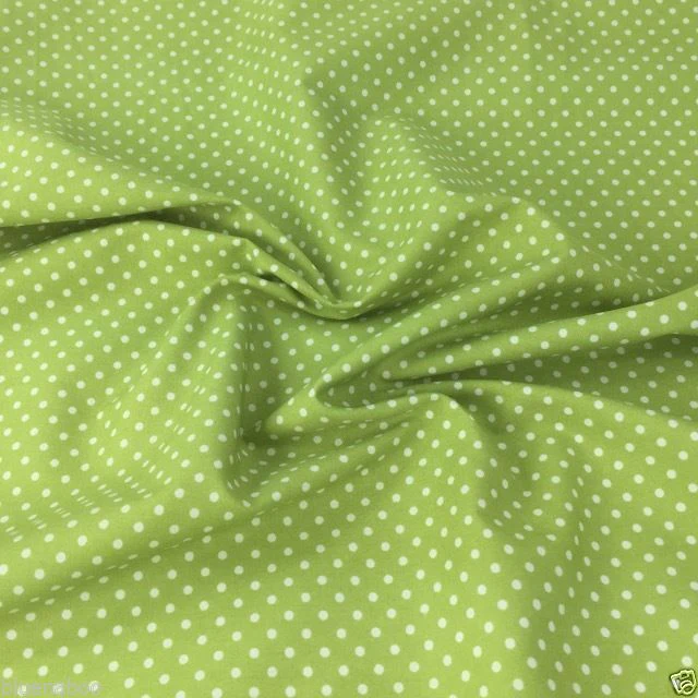 Lime Green, Polka Dot Cotton Fabric, sold perhalf metre 112 cm wide