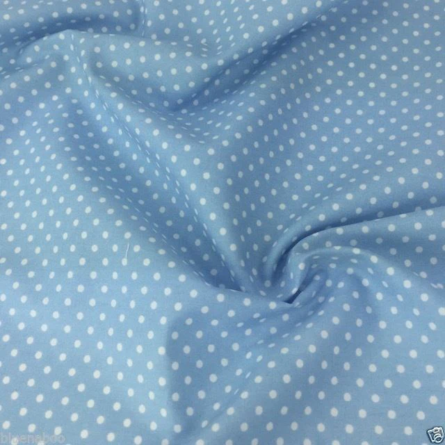 Powder Blue, Polka Dot 100% Cotton Fabric, sold per half metre, 112cm wide