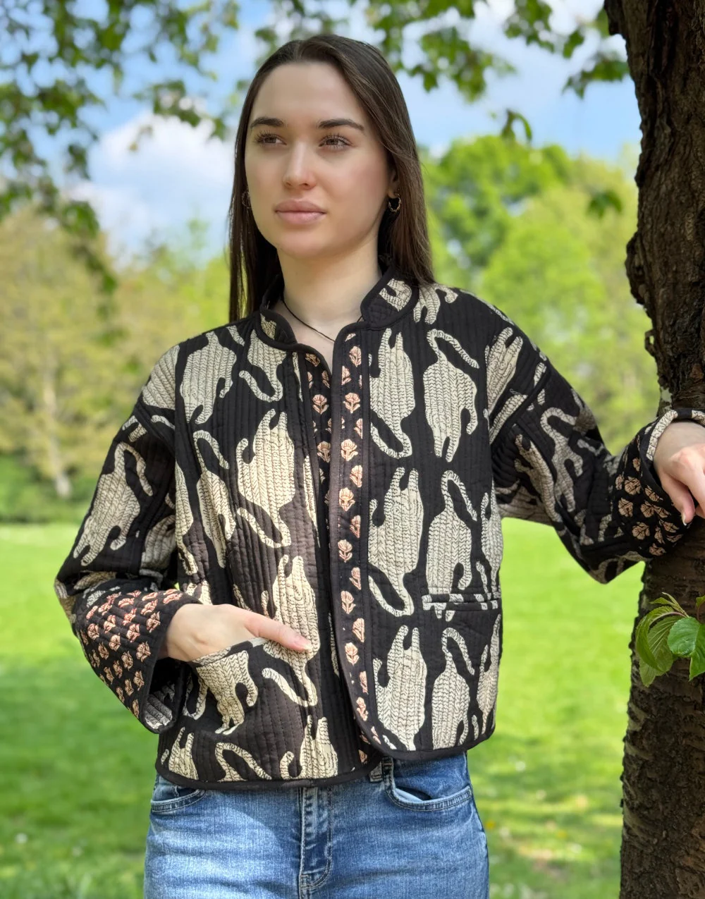 Reversible Quilted CottonPadded Jacket, Big Cat & Mughal Motif