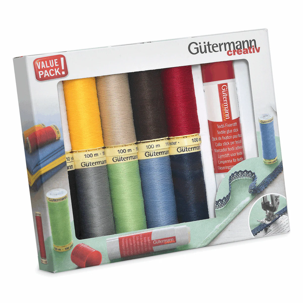 Gutermann Thread Set: Sew-All - 10 x 100m - With Textile Glue Stick