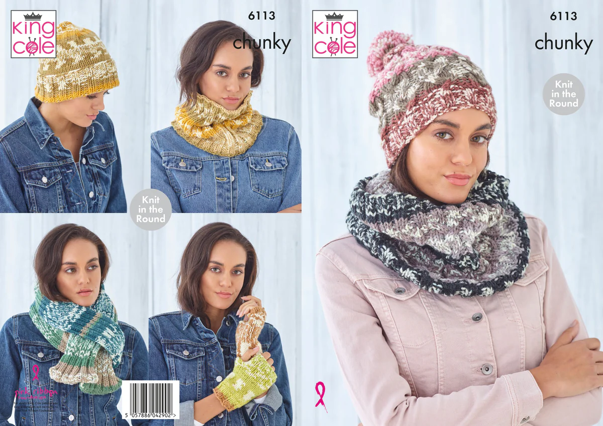King Cole Knitting Pattern Accessories: Knitted in Nordic Chunky 6113